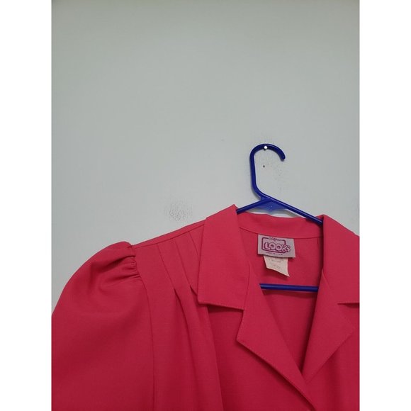 VTG California Looks Women 12 Retro Dress Hot Pink Button Accent Belt Cap Sleeve - Picture 4 of 5